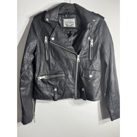 Levi Strauss & Co Womens Black Leather Full Zip Motorcycle Jacket Sz Small - Picture 1 of 5